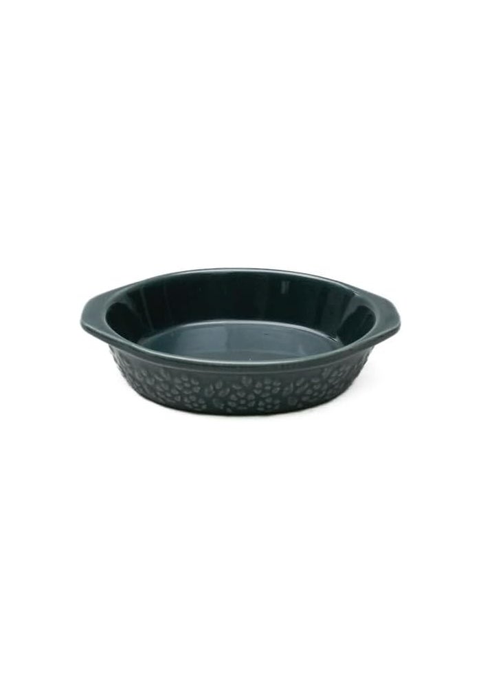 Daiso Flower Relief Oval Bakeware Navy - Oven-Safe Ceramic Gratin Dish with Embossed Floral Pattern - Image 1